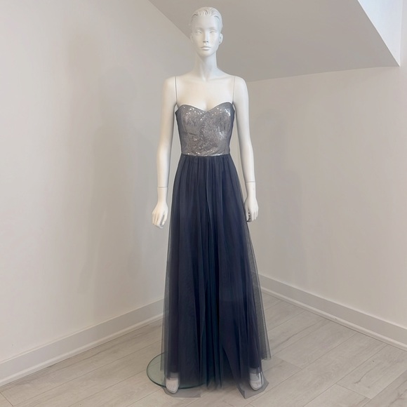 NWT SAMPLE SALE Studio Dessy 4502 Stormy(blue/gray) size 10 sequin net. Pristine - Picture 1 of 8